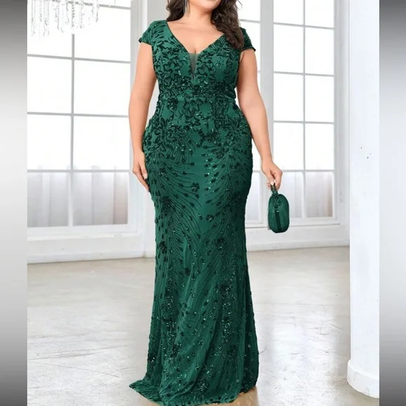 Luxe V neck sequin formal evening party dress